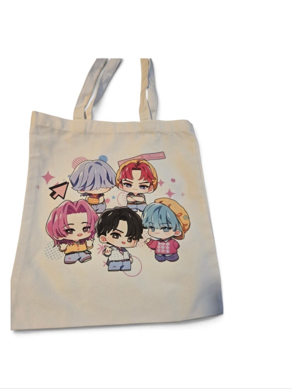 Cute Anime Mini Character Canvas Tote Bag - Beige
